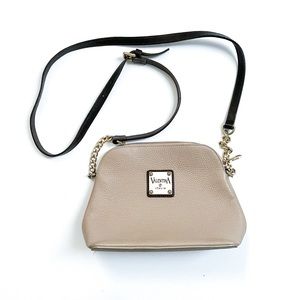 Valentina Beige Leather Gold Tone Chain Strap Crossbody